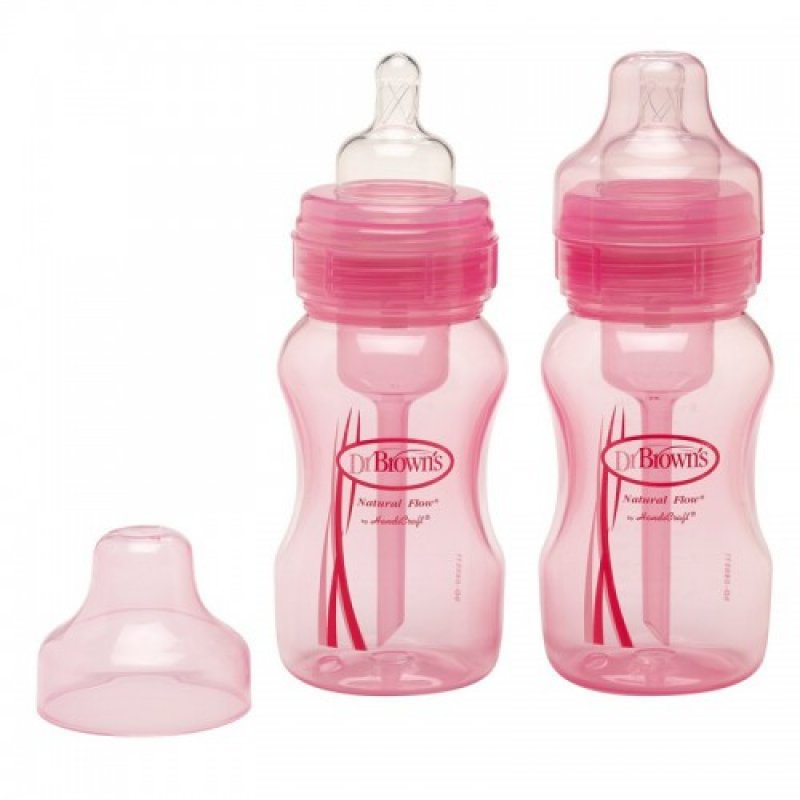 Dr. Brown's  Πλαστικό μπουκάλι 240 ml με φαρδύ λαιμό χρώματος ροζ 2τμχ wb-823