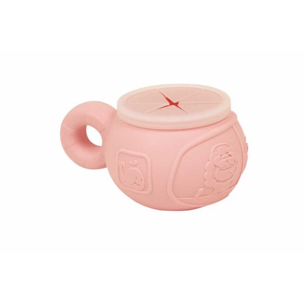 Marcus & Marcus Σνακ Μπολ Σιλικόνης με Καπάκι σχισμών για να μη πέφτουν τα τρόφιμα Ροζ