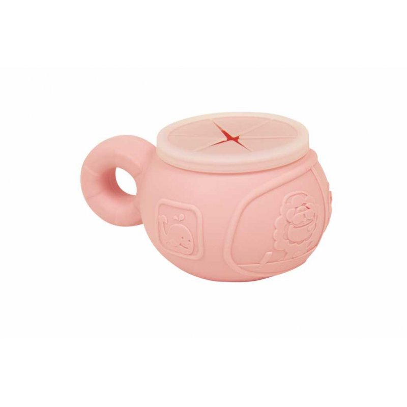 Marcus & Marcus Σνακ Μπολ Σιλικόνης με Καπάκι σχισμών για να μη πέφτουν τα τρόφιμα Ροζ