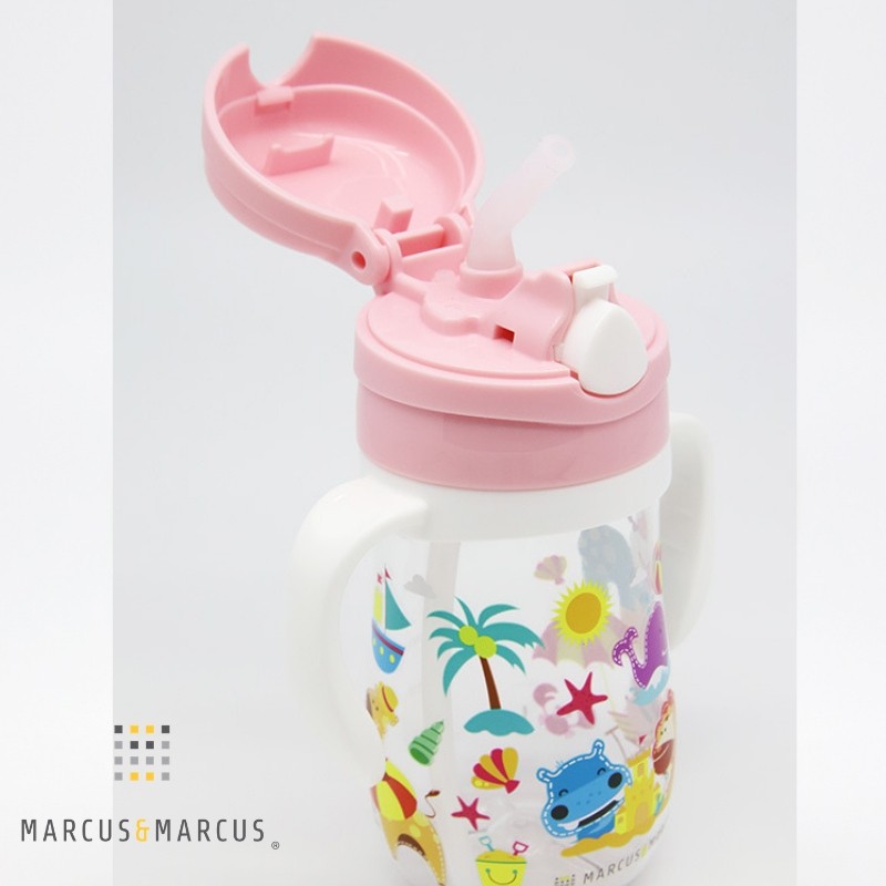 Marcus & Marcus Τριταν Εκπαιδευτικό μπουκάλι με καλαμάκι σιλικόνης και χερούλια pig ροζ