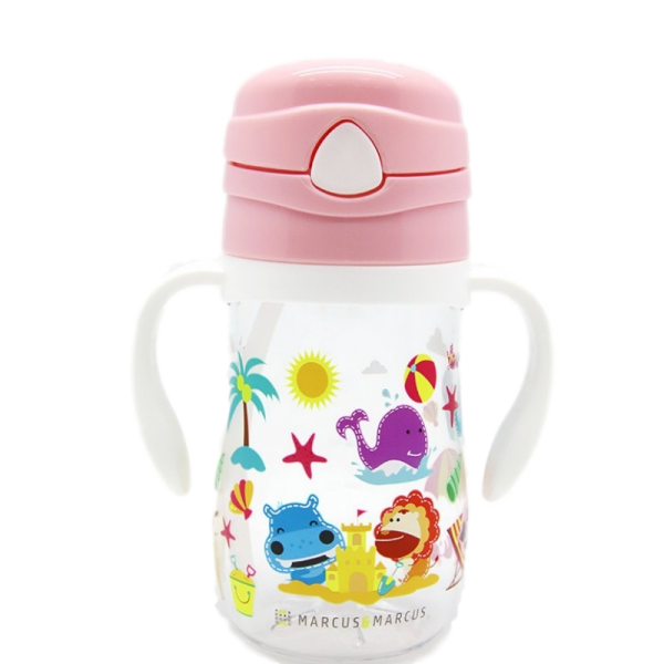 Marcus & Marcus Τριταν Εκπαιδευτικό μπουκάλι με καλαμάκι σιλικόνης και χερούλια pig ροζ