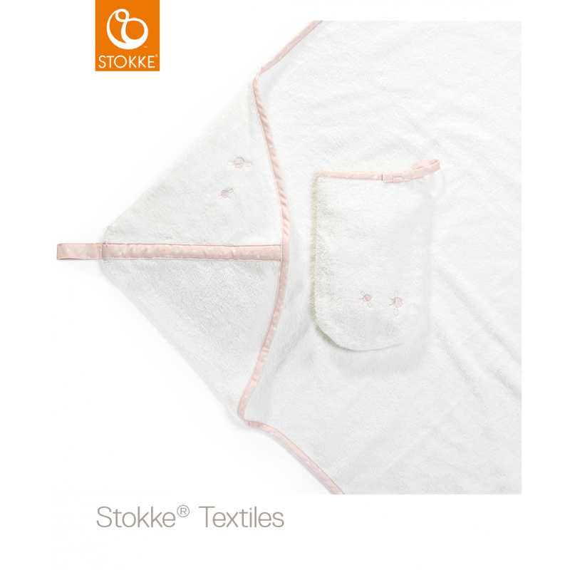Stokke hooded towel πετσέτα με κουκούλα pink bee organic cotton 