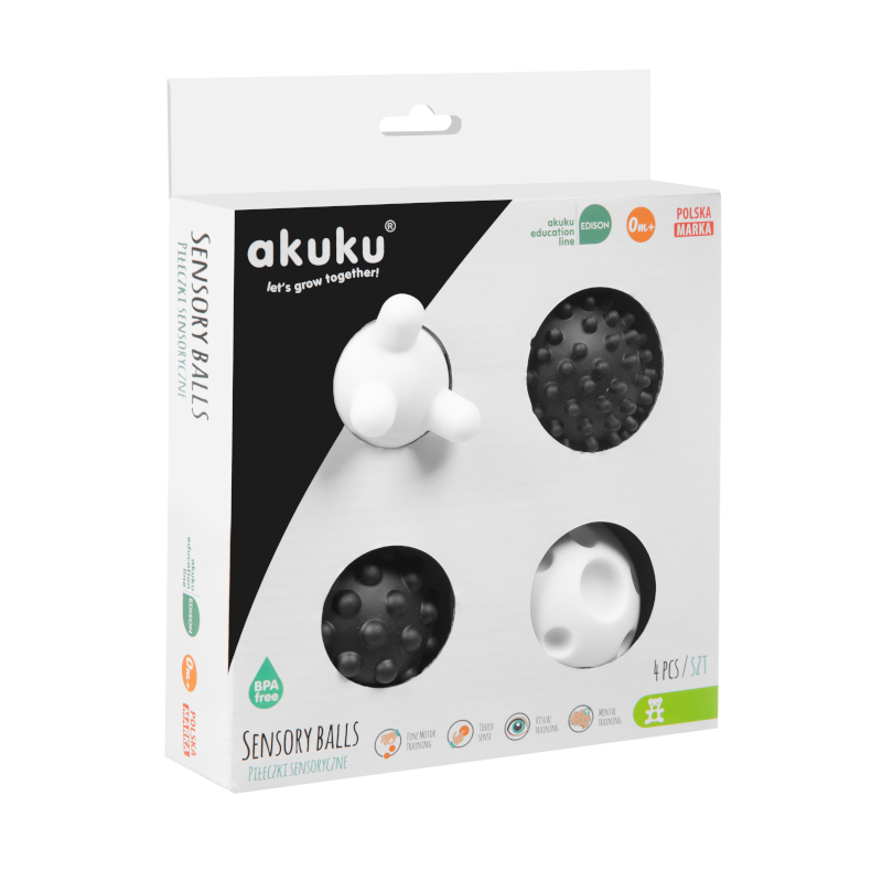 Akuku Σετ Ασπρόμαυρες Sensory Μπαλίτσες (4 pcs)