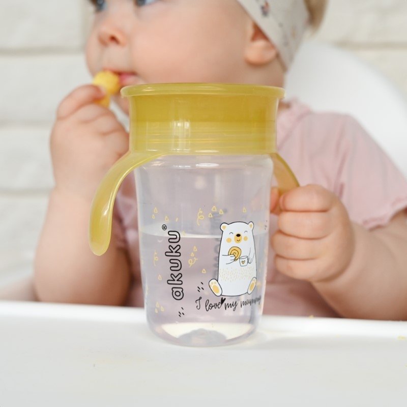 Εκπαιδευτικό Ποτηράκι 360° 240 ml με Χερούλια Yellow