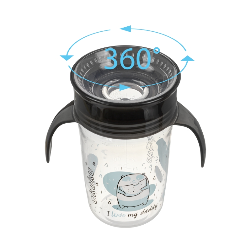 Εκπαιδευτικό Ποτηράκι 360° 240 ml με Χερούλια Black