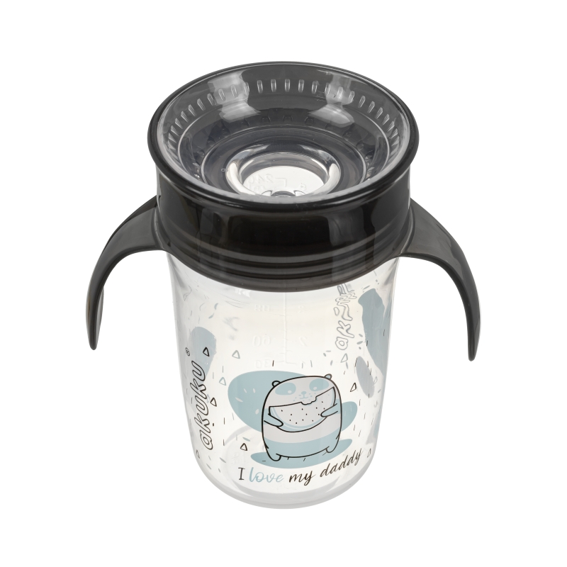 Εκπαιδευτικό Ποτηράκι 360° 240 ml με Χερούλια Black
