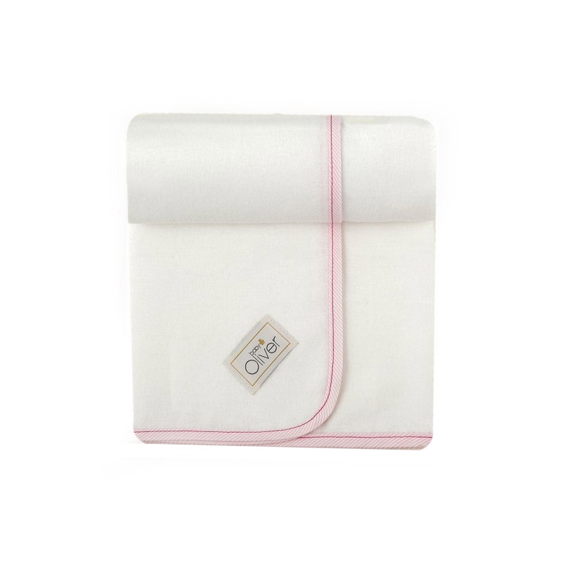 Baby Oliver Φανελένια Πάνα 80*80cm Σχ. 221 Λευκή Με Ροζ Ρέλι