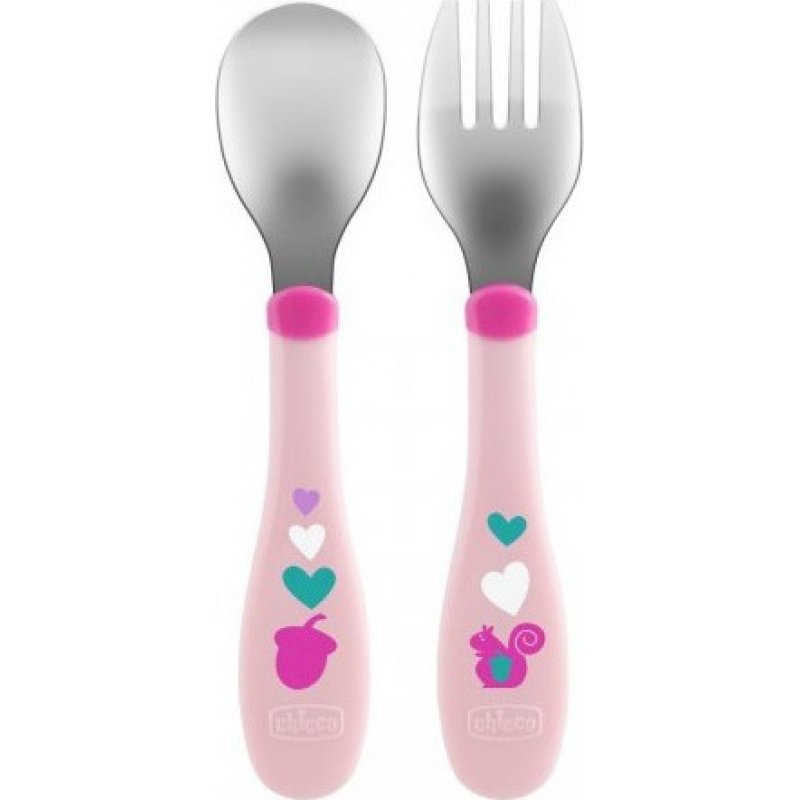 Chicco Metal Cutlery Mix & Match Σετ Πιρούνι-Κουτάλι Ανοξείδωτο Ροζ 18m+