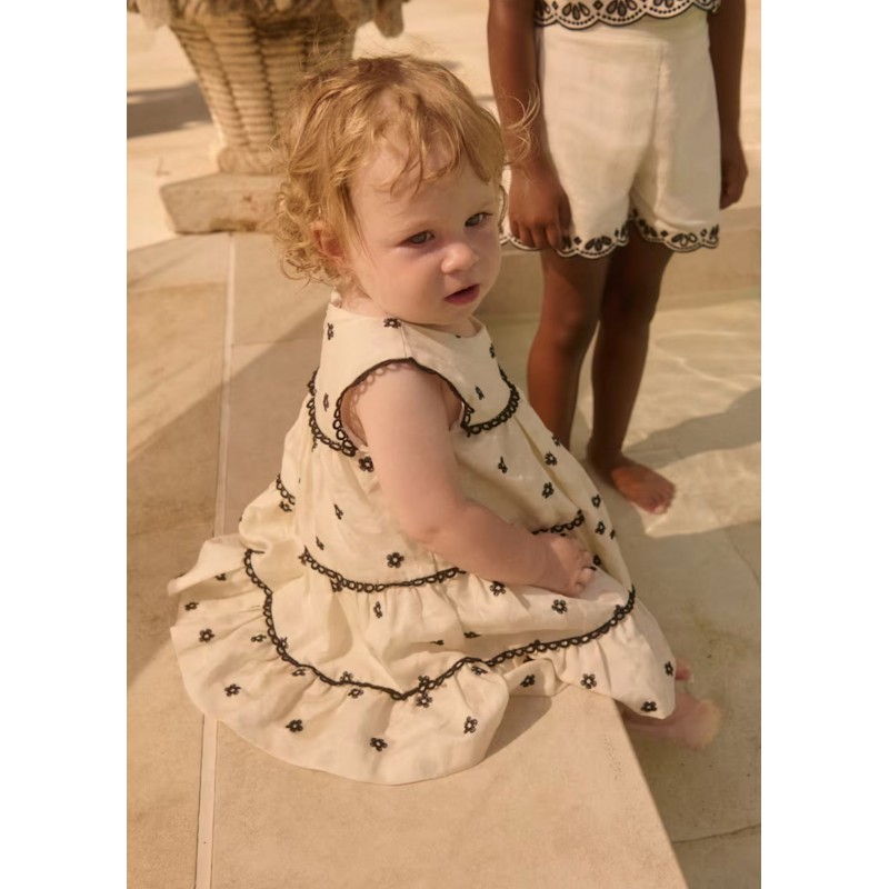 Abel & Lula Βρεφικό Κεντητό Φόρεμα Με Λουλούδια Κρεμ 26-05022-004