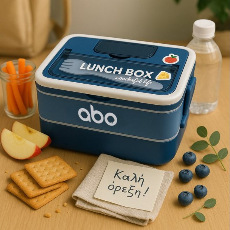 ABO Φαγητοδοχείο Lunchbox 2 Επιπέδων Με Κουτάλι Και Πιρούνι Blue