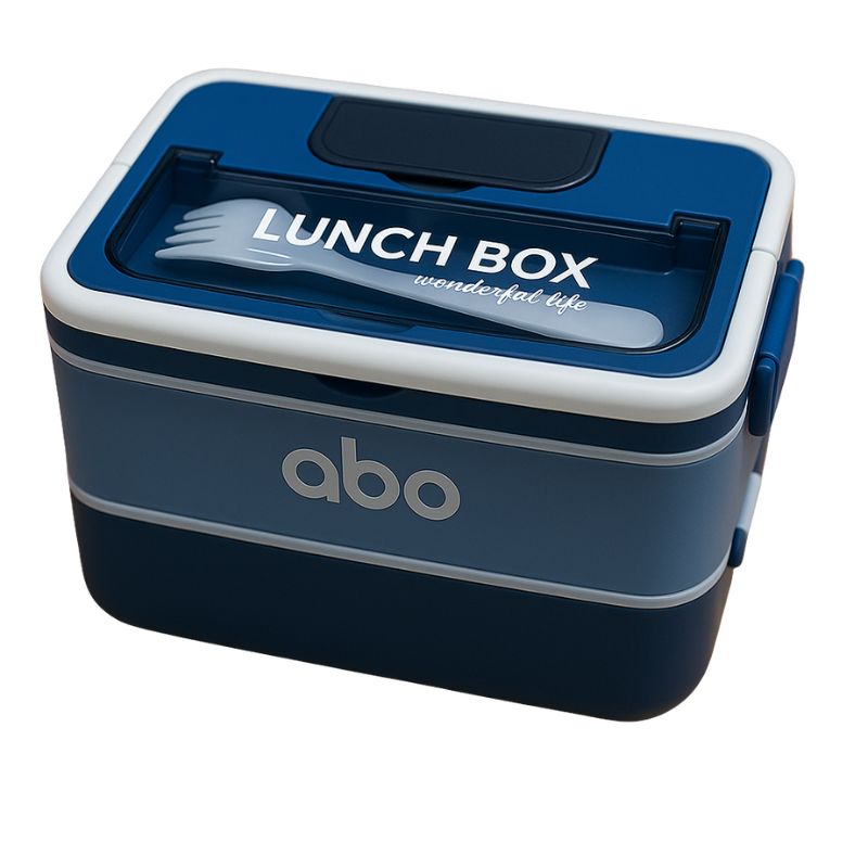 ABO Φαγητοδοχείο Lunchbox 2 Επιπέδων Με Κουτάλι Και Πιρούνι Blue