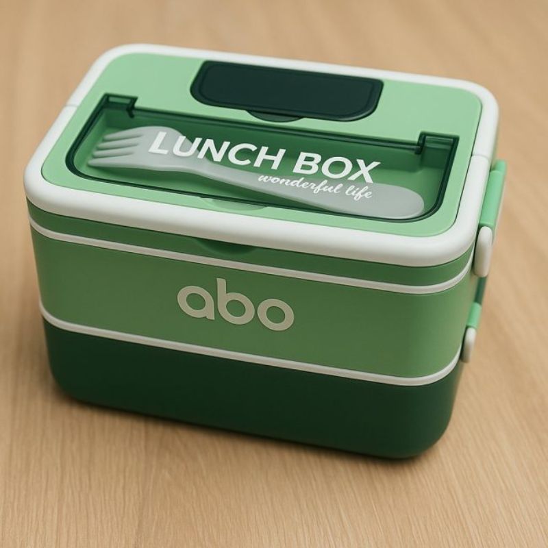 ABO Φαγητοδοχείο Lunchbox 2 Επιπέδων Με Κουτάλι Και Πιρούνι Green