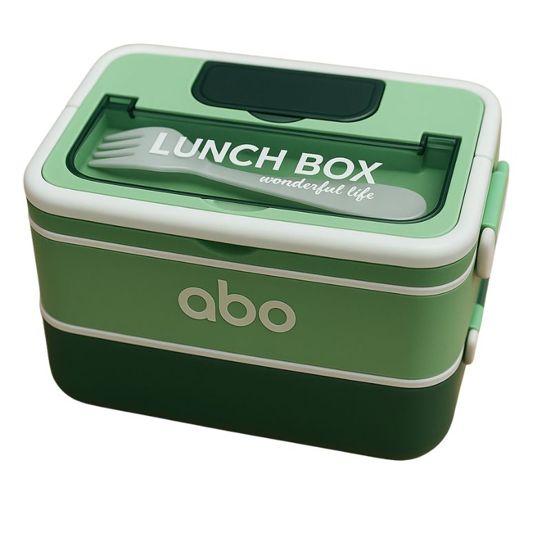 ABO Φαγητοδοχείο Lunchbox 2 Επιπέδων Με Κουτάλι Και Πιρούνι Green