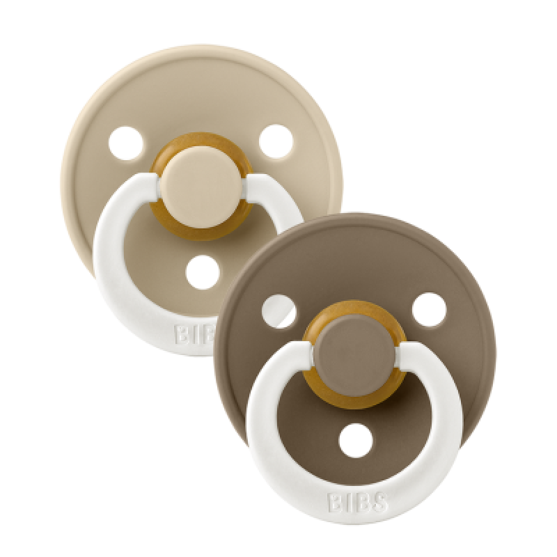 Bibs Colour Glow Σετ Στρογγυλές Πιπίλες Latex 2 τμχ Νο2 6-18 Μηνών Vanilla / Dark Oak