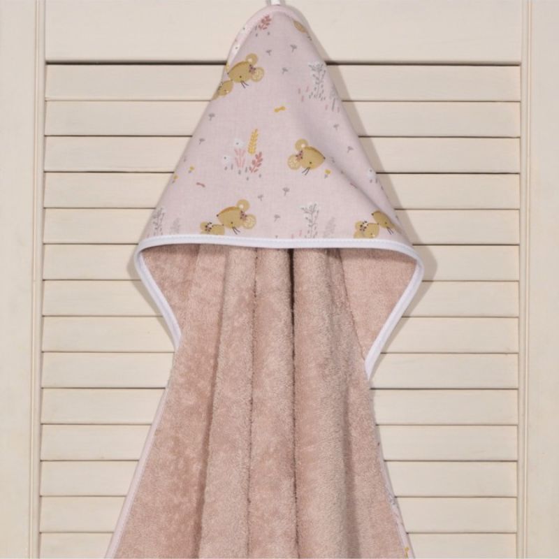Baby Oliver Βρεφικό Μπουρνούζι με Κουκούλα 75cm * 75cm Σχ. 412 Pink Mouse