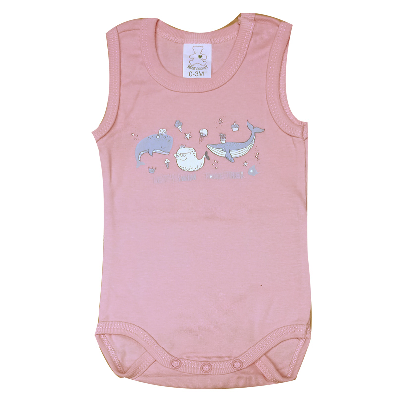 Bebecooney Αμάνικο Φορμάκι-Εσώρουχο Δελφίνια Ροζ 3-6 Μηνών 3914