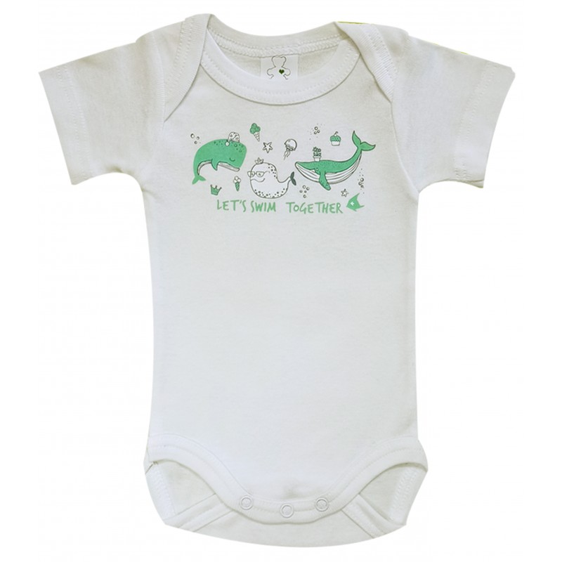 Bebecooney Κοντομάνικο Φορμάκι-Εσώρουχο  Δελφίνια Λευκό-Πράσινο 9-12 Μηνών 3916