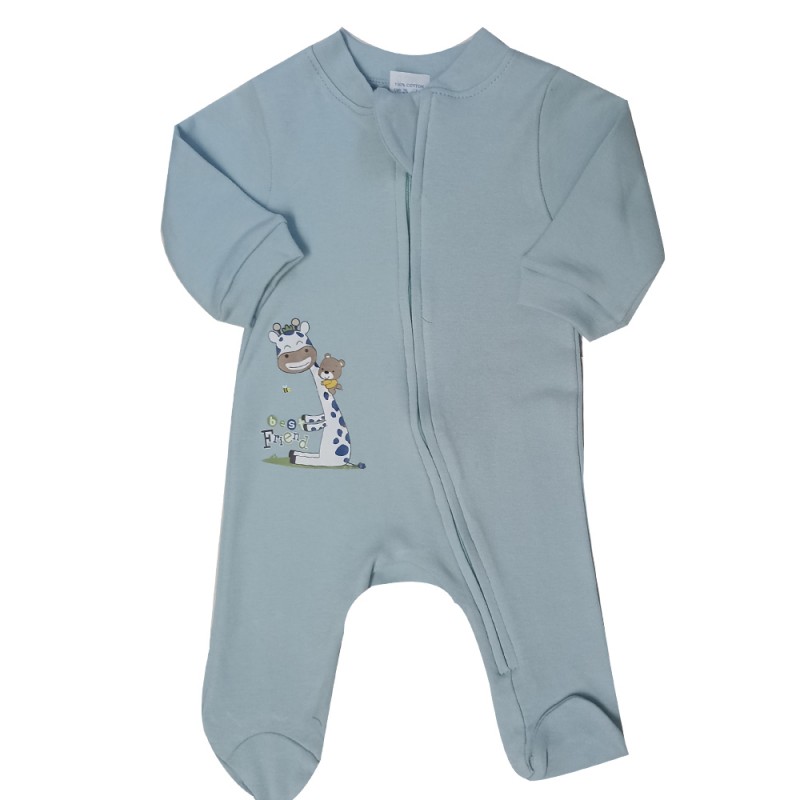 Bebecooney Ολόσωμο Φορμάκι Interlock Καμηλοπάρδαλη Ice Blue 0-3 Μηνών 4206