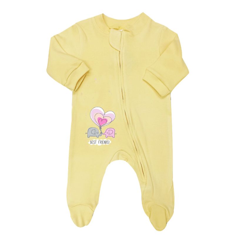 Bebecooney Ολόσωμο Φορμάκι Interlock Ελεφαντάκια Best Friends Κροκί 3-6 Μηνών 4222