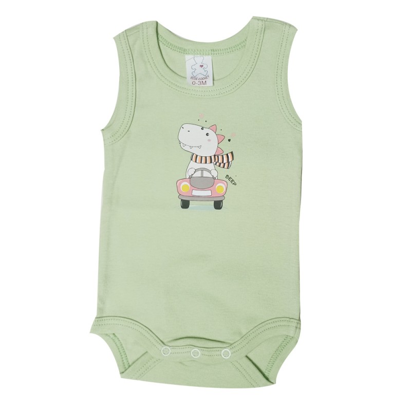 Bebecooney Αμάνικο Φορμάκι-Εσώρουχο Beep Λάιμ-Ροζ 6-9 Μηνών 4904