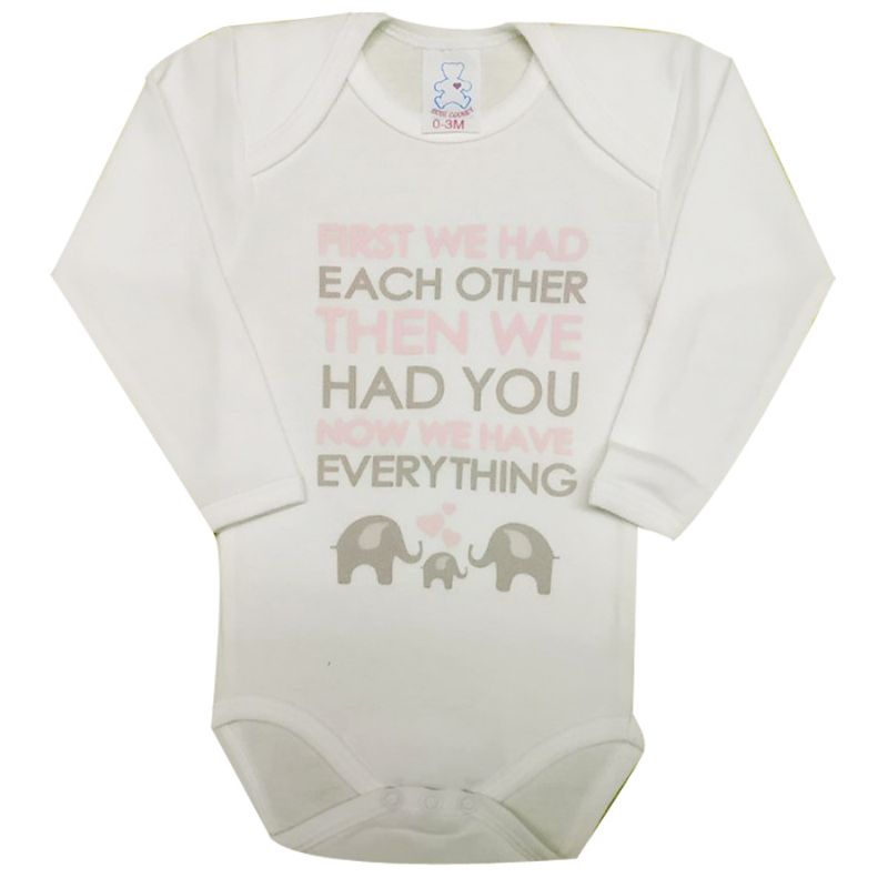 Bebecooney Μακρυμάνικο Φορμάκι-Εσώρουχο Ελεφαντάκια Λευκό-Ροζ 3-6 Μηνών 9955