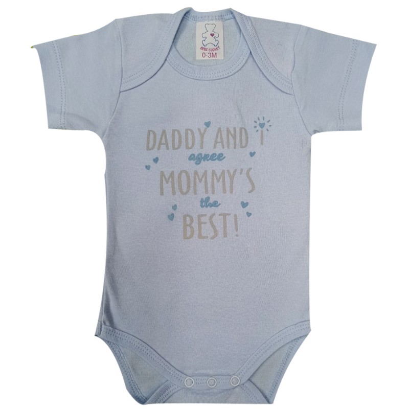 Bebecooney Κοντομάνικο Φορμάκι-Εσώρουχο Daddy Mommy Σιέλ 9-12 Μηνών 9965