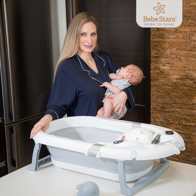 Bebe Stars Whale Πτυσσόμενη Μπανιέρα Με Θερμόμετρο Έως 18 Μηνών Olive