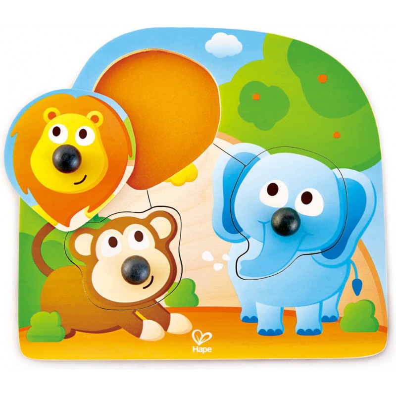 Hape Happy Puzzles Ξύλινο Παζλ Ζωάκια Big Nose Jungle Peg