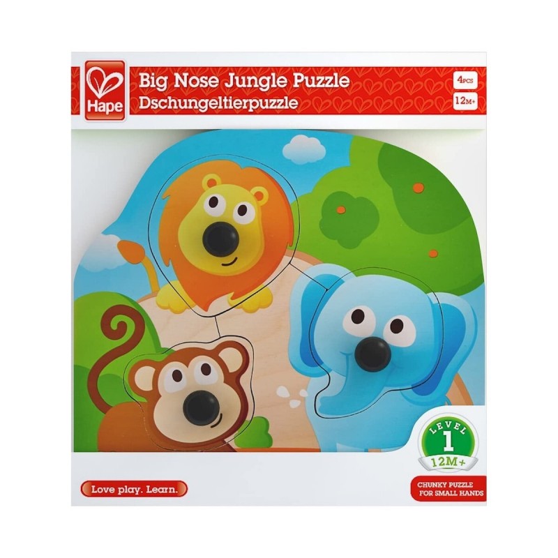 Hape Happy Puzzles Ξύλινο Παζλ Ζωάκια Big Nose Jungle Peg