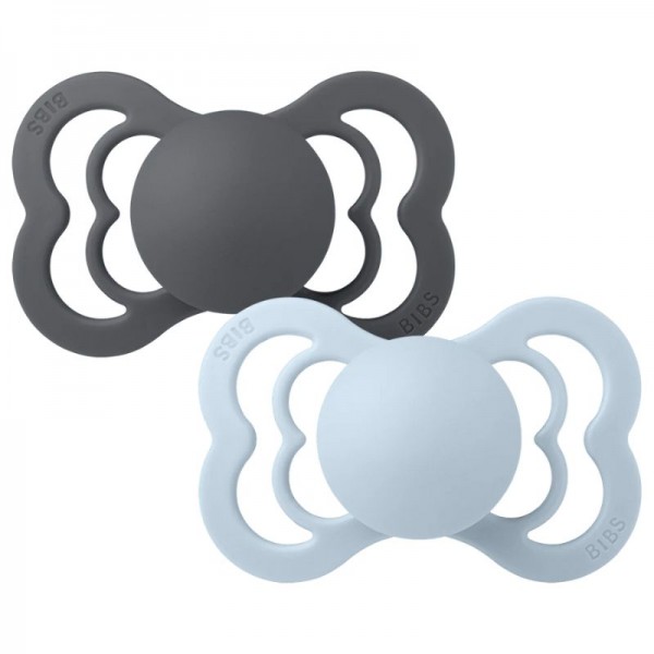 Bibs Supreme Σετ Σιλικονούχες Πιπίλες 2 τμχ No 1 0-6 Μηνών Iron / Baby Blue