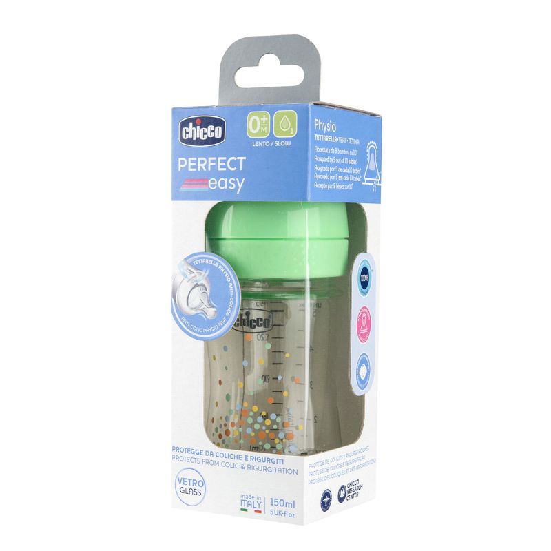 Chicco Perfect Easy Γυάλινο Μπιμπερό Με Σιλικονούχα Θηλή Για 0+ Μηνών 150ml  Σκαντζοχοιράκι