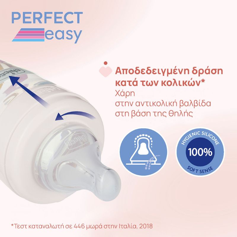 Chicco Perfect Easy Γυάλινο Μπιμπερό Με Σιλικονούχα Θηλή Για 0+ Μηνών 150ml  Σκαντζοχοιράκι