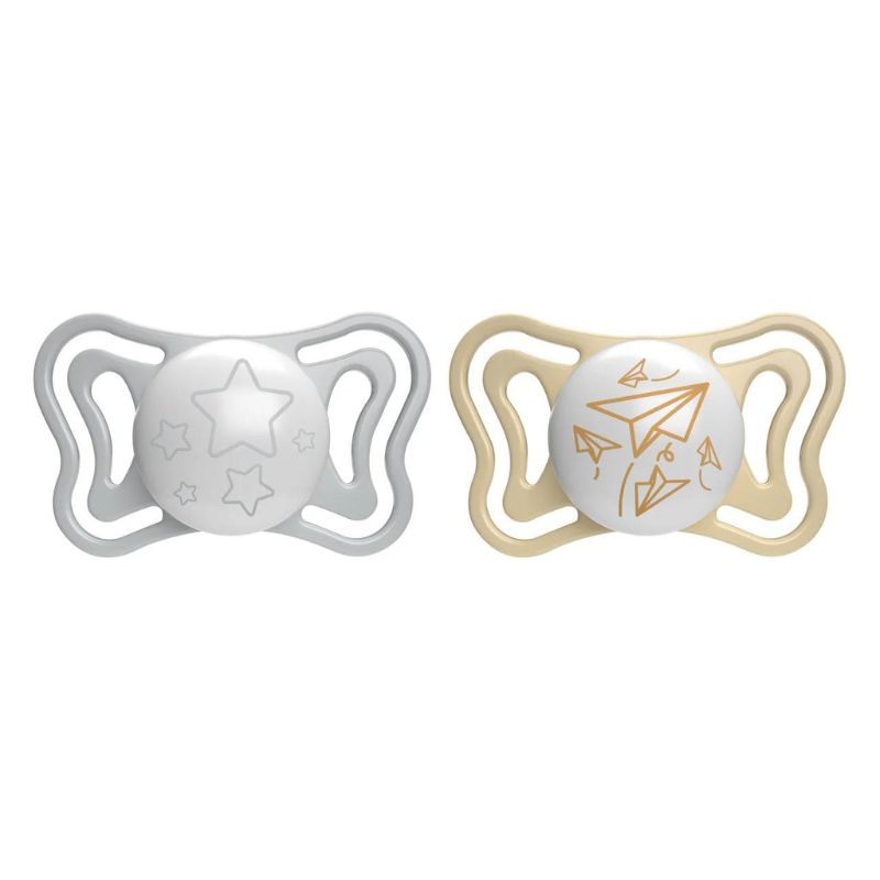 Chicco Physio Forma Light Σετ Πιπίλες Σιλικόνης 2 τμχ Για Τη Νύχτα 6-16 Μηνών Γκρι - Κίτρινο