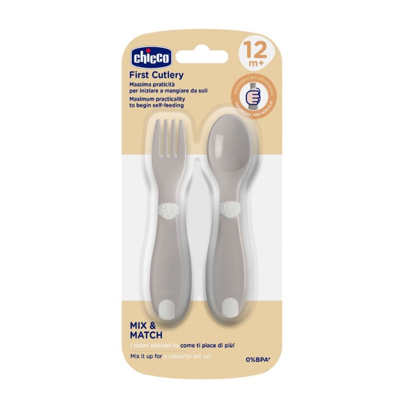 Chicco First Cutlery Σετ Κουταλοπίρουνα 2 τμχ Για 12+ Μηνών Grey