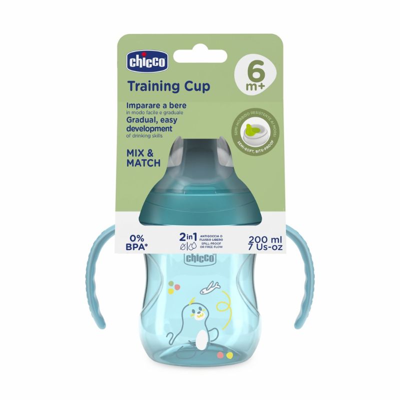 Chicco Training Cup Εκπαιδευτικό Ποτήρη Με Μαλακό Στόμιο Για 6+ Μηνών 200ml Sky Blue