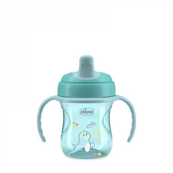 Chicco Training Cup Εκπαιδευτικό Ποτήρη Με Μαλακό Στόμιο Για 6+ Μηνών 200ml Sky Blue