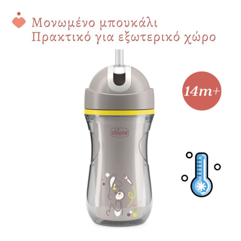 Chicco Sport Εκπαιδευτικό Ποτήρι Με Καλαμάκι Για 14+ Μηνών 260ml Grey