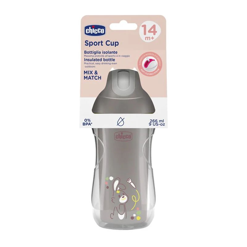 Chicco Sport Εκπαιδευτικό Ποτήρι Με Καλαμάκι Για 14+ Μηνών 260ml Grey