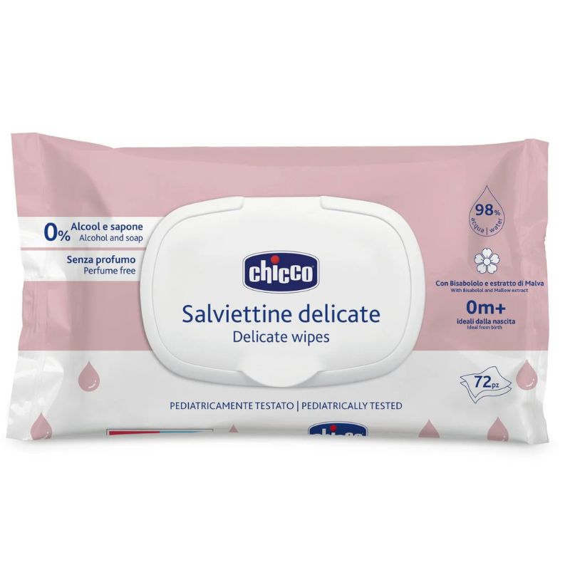 Chicco Delicate Μωρομάντηλα 72 τμχ Με 98% Νερό Και Καπάκι