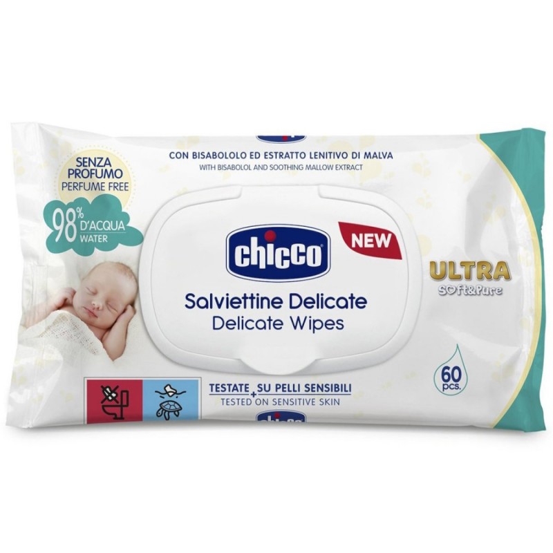 Chicco Μαντηλάκια Από Μαλακό Βαμβάκι (60 Τεμάχια)