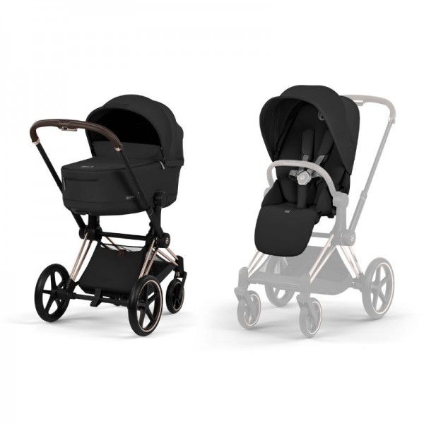 Cybex Priam Comfort Σύστημα Μεταφοράς 2-Σε-1 Με Πτυσσόμενο Πορτ Μπεμπέ Sepia Black | black Με Σκελετό Rosegold | rosegold