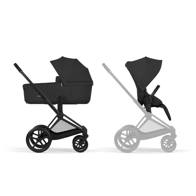 Cybex Priam Comfort Σύστημα Μεταφοράς 2-Σε-1 Με Αναδιπλούμενο Πορτ Μπεμπέ Sepia Black | black Με Σκελετό Matt Black | black