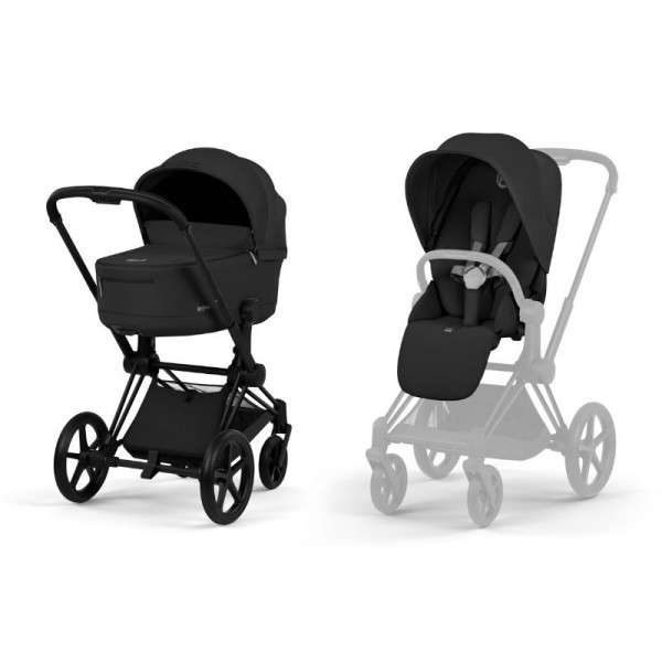 Cybex Priam Comfort Σύστημα Μεταφοράς 2-Σε-1 Με Πτυσσόμενο Πορτ Μπεμπέ Sepia Black | black Με Σκελετό Matt Black | black