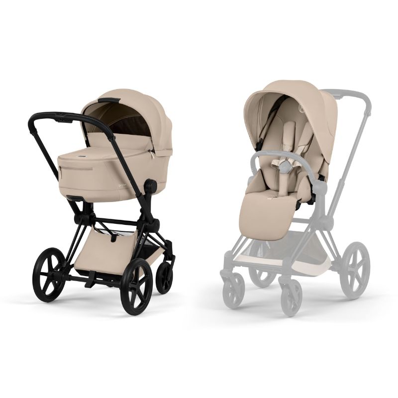 Cybex Priam Comfort Σύστημα Μεταφοράς 2-Σε-1 Με Αναδιπλούμενο Πορτ Μπεμπέ Cozy Beige | beige Με Σκελετό Matt Black | black