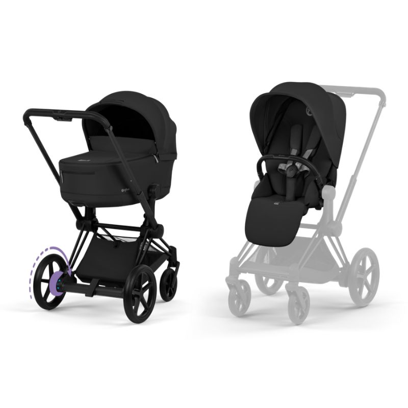 Cybex e-Priam Comfort Σύστημα Μεταφοράς 2-Σε-1 Με Πτυσσόμενο Πορτ Μπεμπέ Sepia Black | black Με Σκελετό Matt Black | black