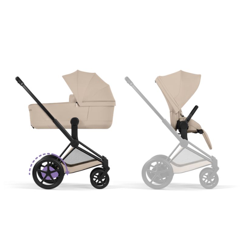 Cybex e-Priam Comfort Σύστημα Μεταφοράς 2-Σε-1 Με Πτυσσόμενο Πορτ Μπεμπέ Cozy Beige | beige Με Σκελετό Matt Black | black