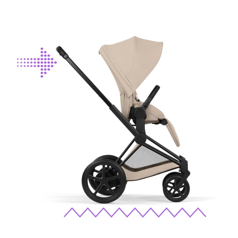 Cybex e-Priam Comfort Σύστημα Μεταφοράς 2-Σε-1 Με Πτυσσόμενο Πορτ Μπεμπέ Cozy Beige | beige Με Σκελετό Matt Black | black