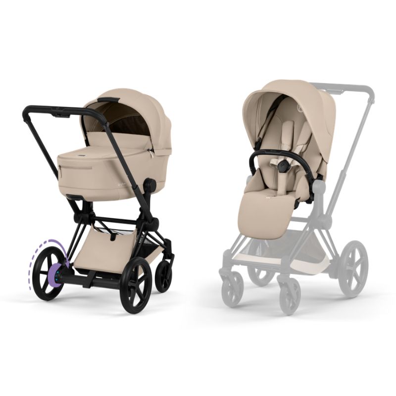 Cybex e-Priam Comfort Σύστημα Μεταφοράς 2-Σε-1 Με Πτυσσόμενο Πορτ Μπεμπέ Cozy Beige | beige Με Σκελετό Matt Black | black