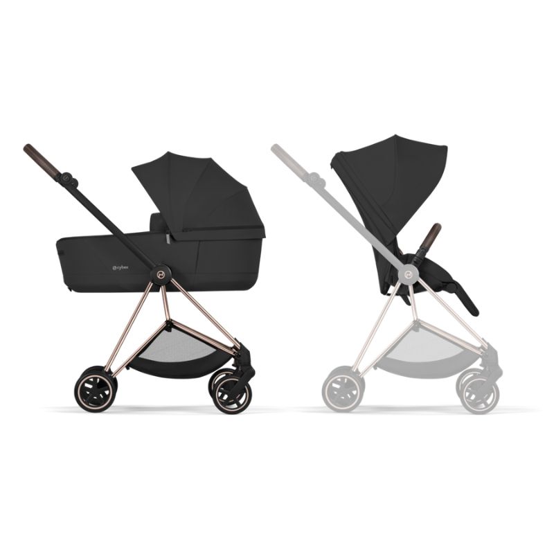 Cybex Mios Comfort Σύστημα Μεταφοράς 2-Σε-1 Με Πτυσσόμενο Πορτ Μπεμπέ Sepia Black | black Με Σκελετό Rosegold | rosegold