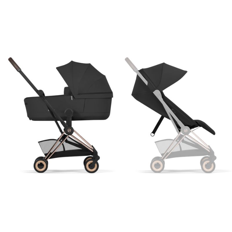 Cybex Coya Comfort Σύστημα Μεταφοράς 2-Σε-1 Με Πτυσσόμενο Πορτ Μπεμπέ Sepia Black | black Με Σκελετό Rosegold | rosegold